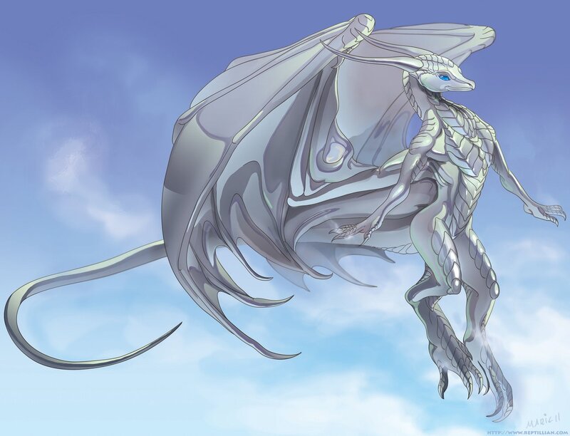 silver dragon in flight