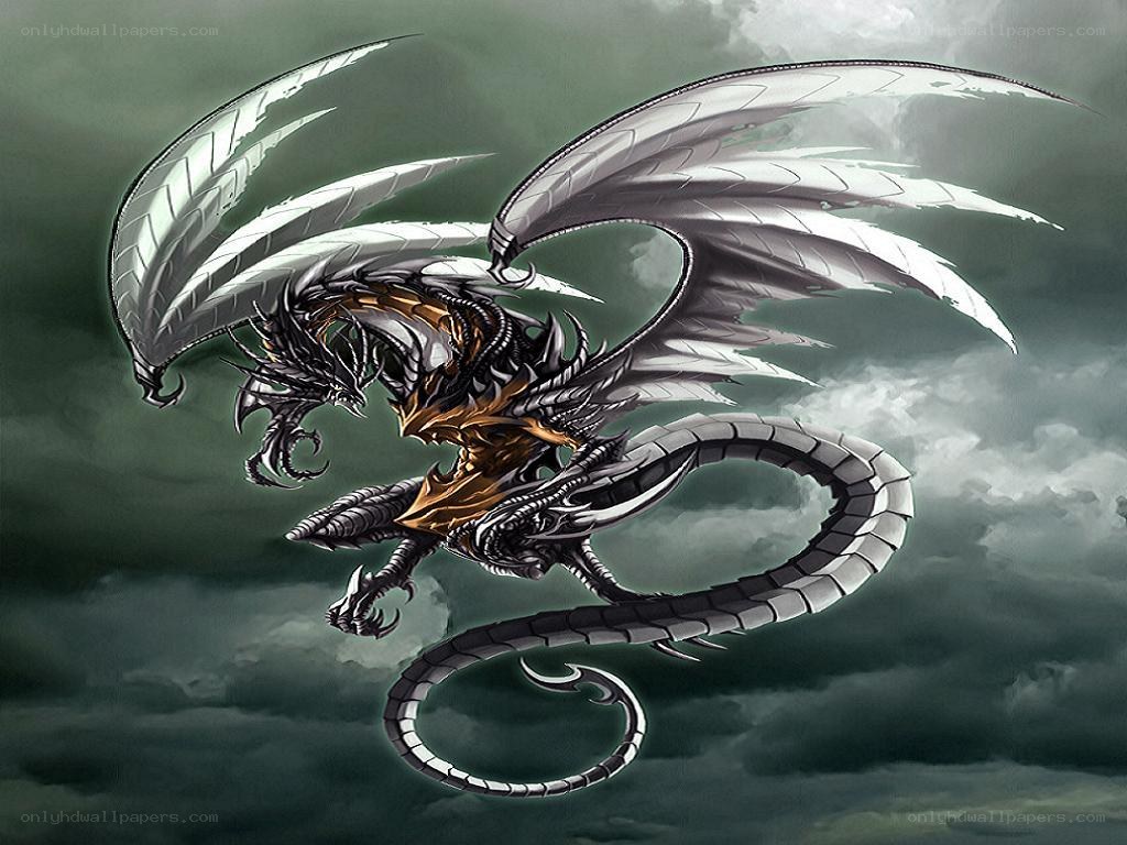 silver dragon in stormy sky