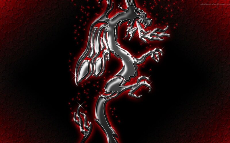 silver dragon on red background
