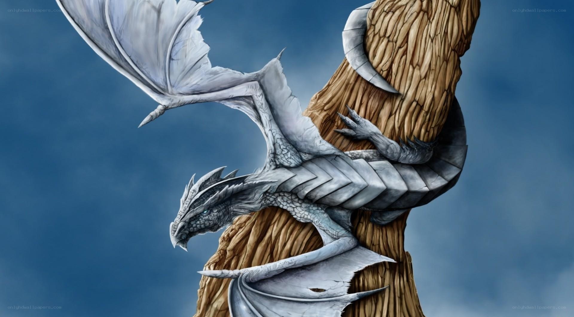 silver dragon on tree