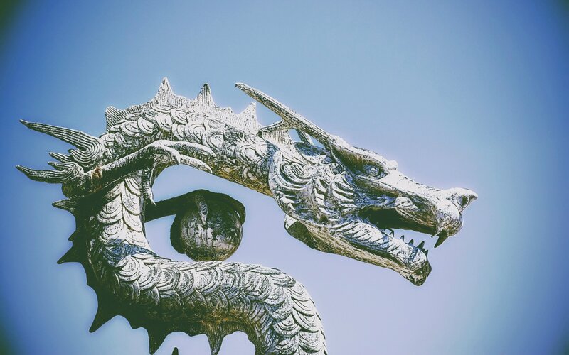 Silver Dragon Statue — Blue