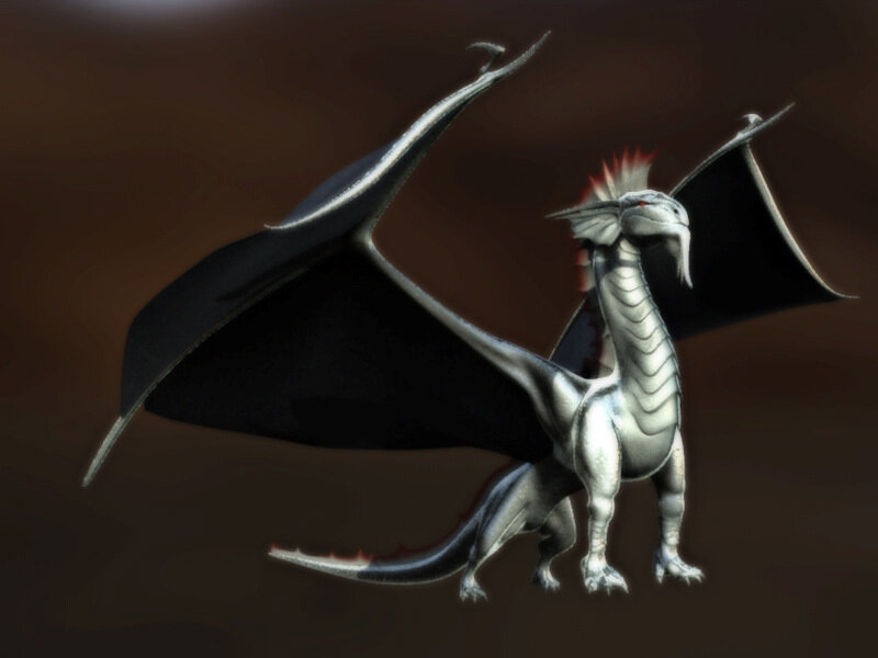 silver dragon with black wings