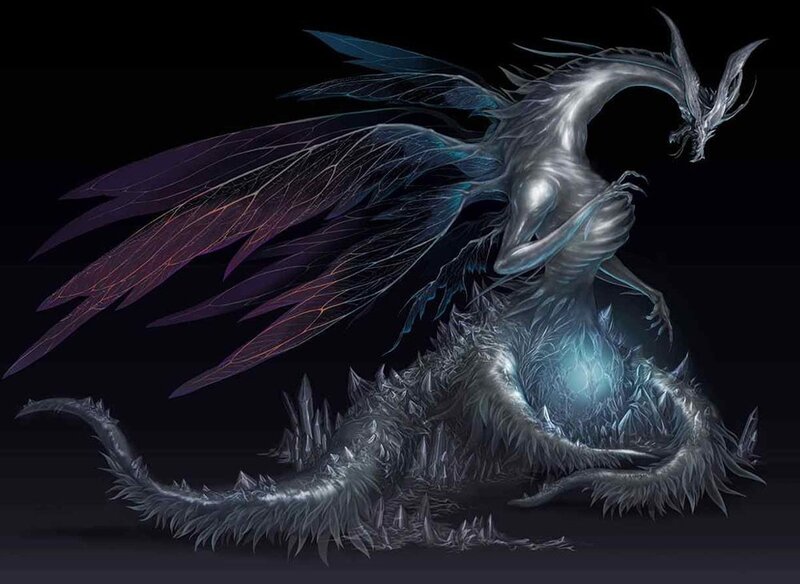silver dragon with glowing core
