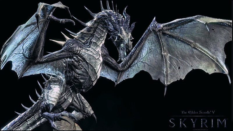 Silver Dragon with Wings — Black, Dramatic
