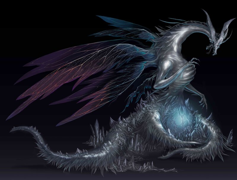 Silver Dragon with Wings — Black