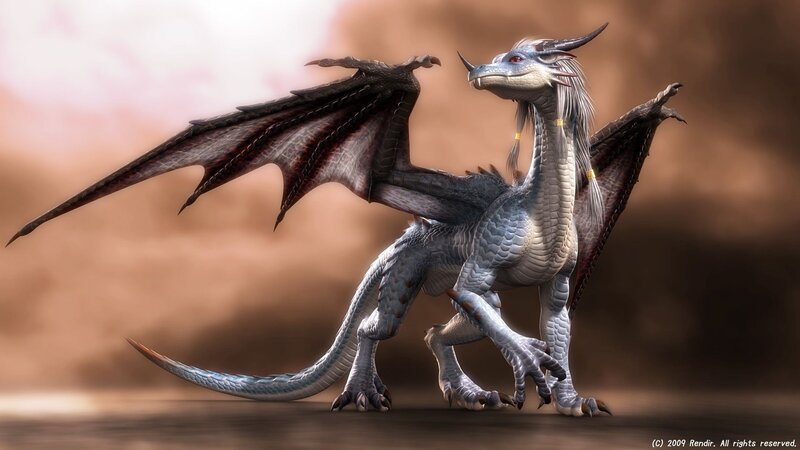 Silver Dragon with Wings — Gray