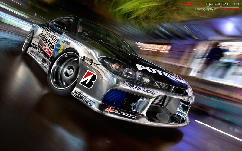 Silver Drift Car — Dynamic, Night, Photograph, Driver