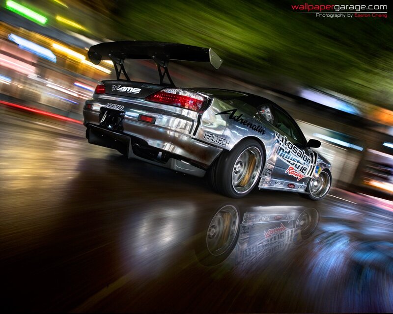 Silver Drift Car — Dynamic, Night, Photograph