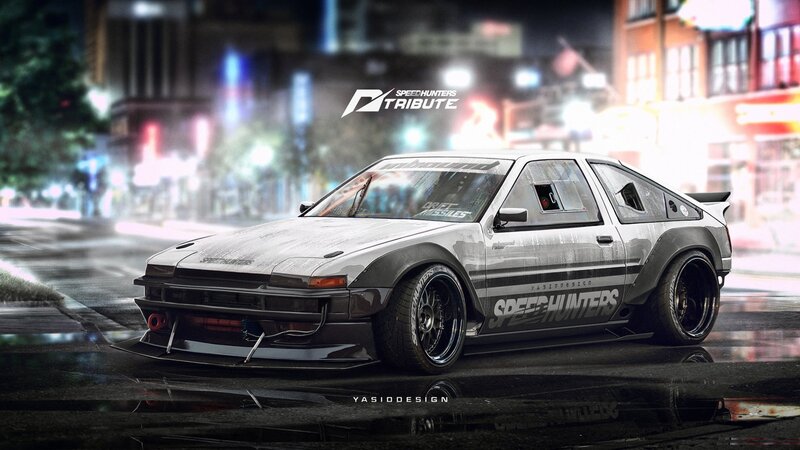 Silver Drift Car — Gray, Dramatic, Night, Digital Art