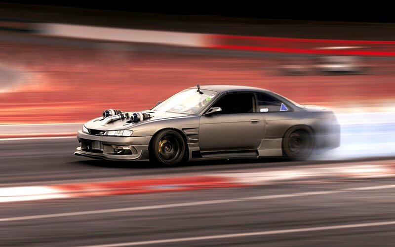 Silver Drift Car — Gray, Dynamic, Night