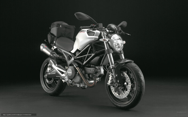 Silver Ducati Motorcycle — Black, Dramatic, Photograph, Saddlebags