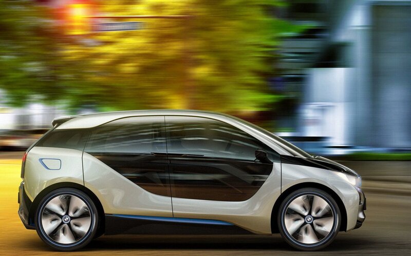 Silver Electric Car — Dynamic, Autumn