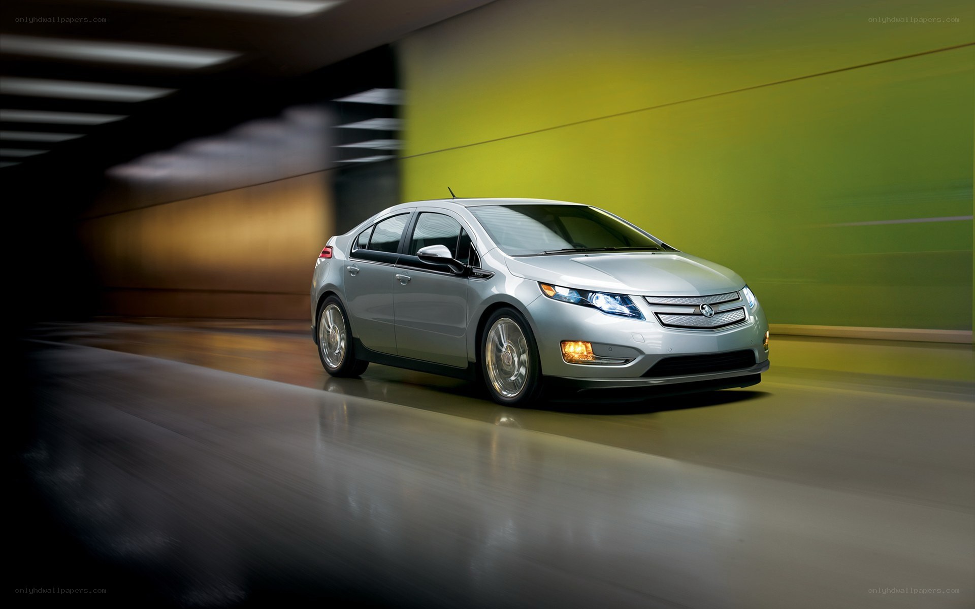 Silver electric car in motion
