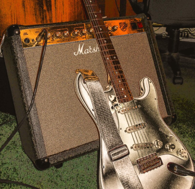 Silver Electric Guitar — Brown
