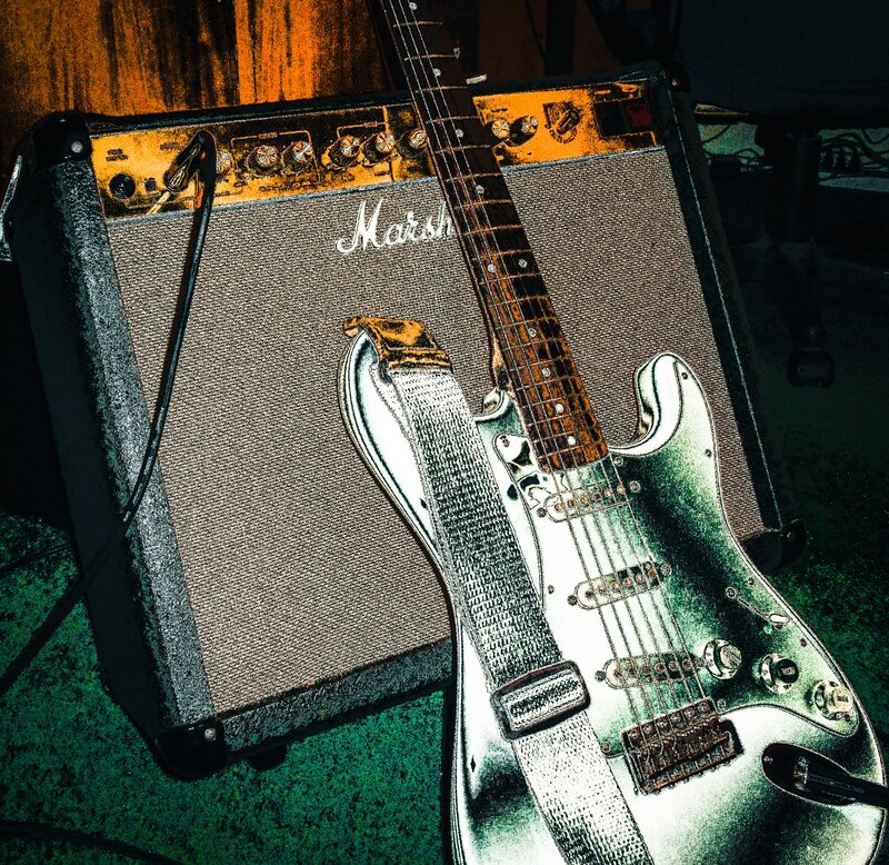 Silver Electric Guitar — Green