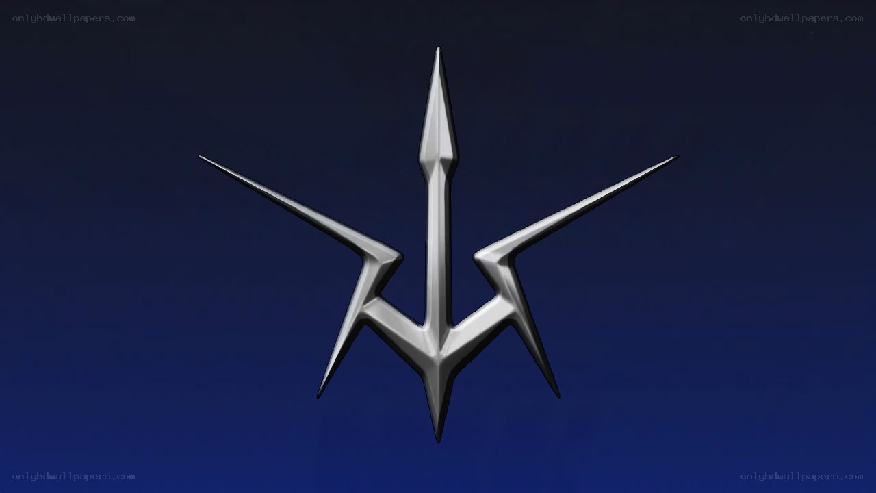 silver emblem on blue background