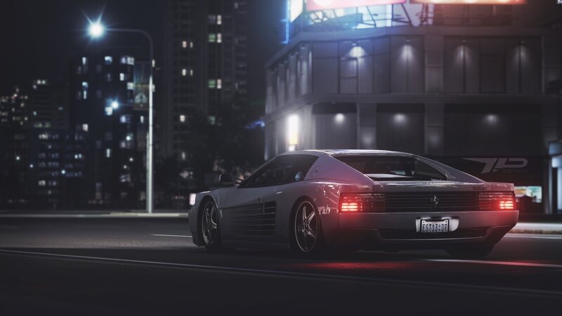 Silver Ferrari at Night