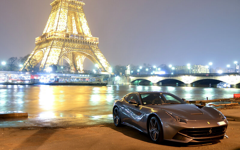 Silver Ferrari Car — Gray, Dramatic, Night