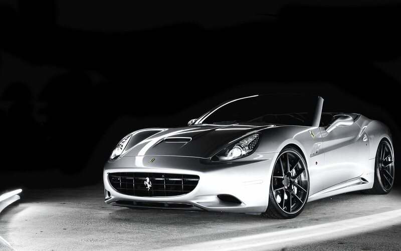 silver ferrari convertible