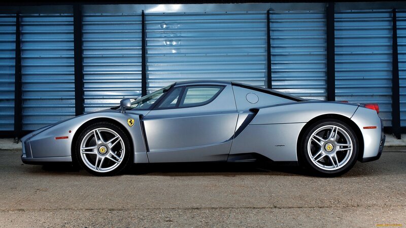 Silver Ferrari Enzo — Dramatic, Photograph, Car, Garage Door
