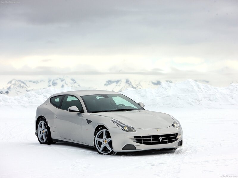 Silver Ferrari FF in snow