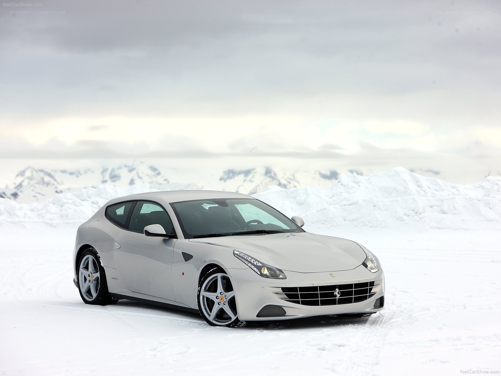 Silver Ferrari FF in snow
