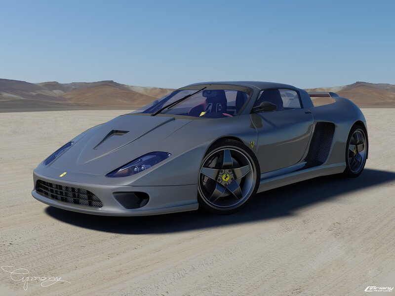 Silver Ferrari in desert