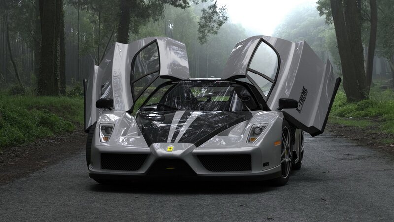 silver ferrari in forest