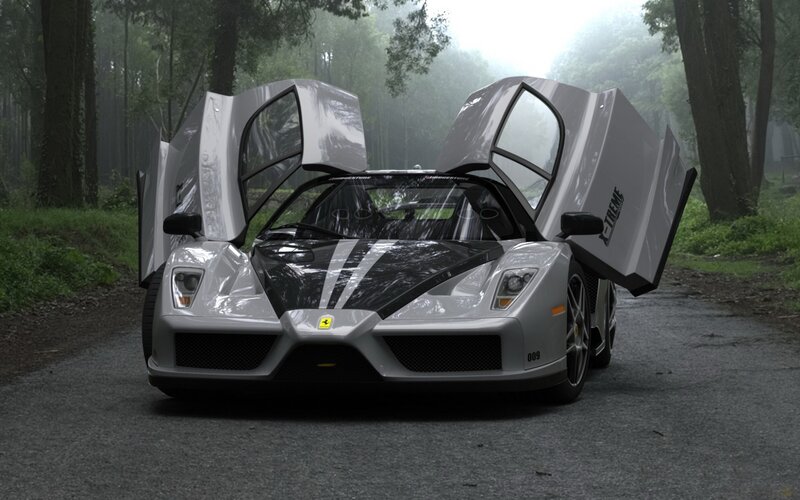 silver ferrari in forest