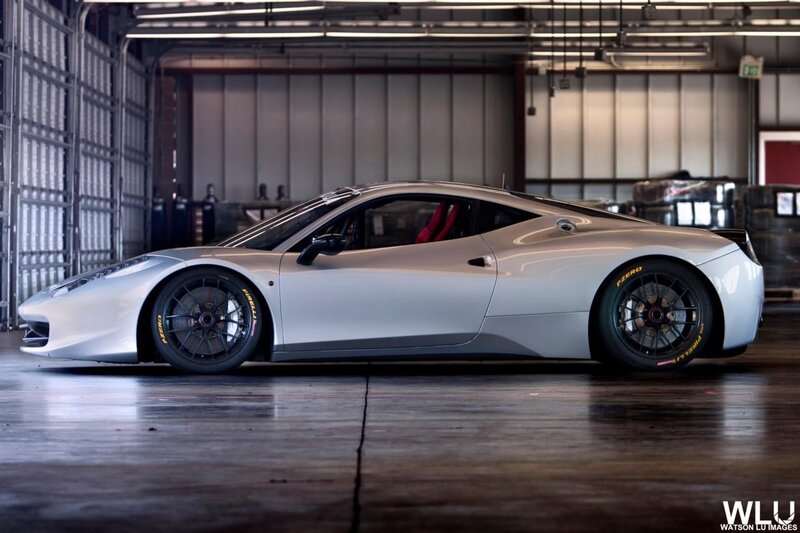 silver ferrari in garage