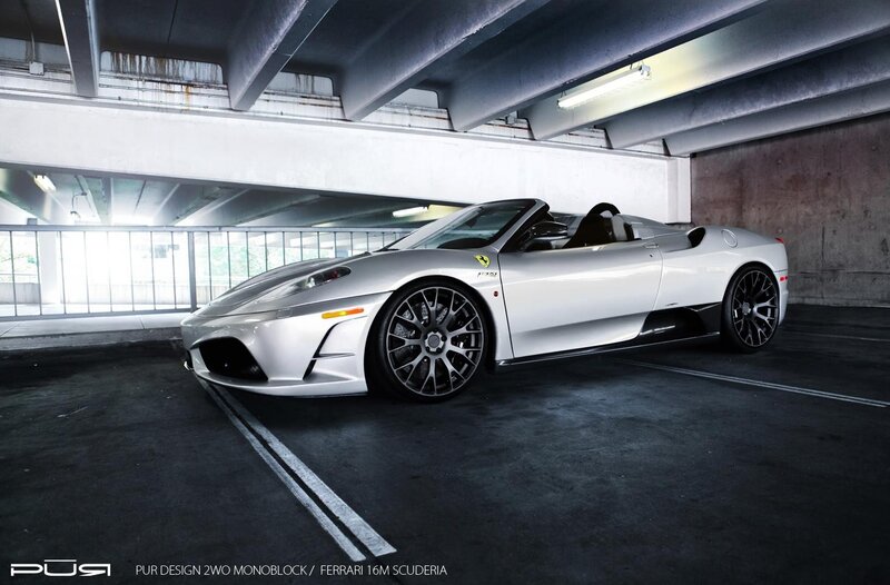 Silver Ferrari Scuderia in parking garage