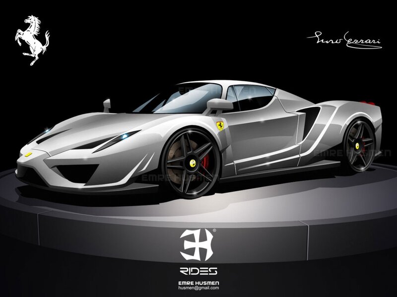 Silver Ferrari Sports Car — Gray, Dramatic, Digital Art