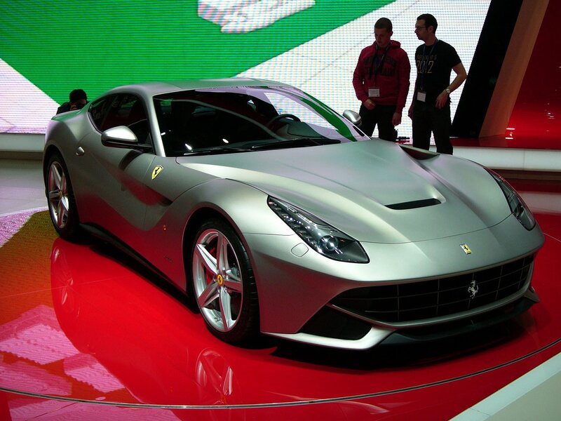 Silver Ferrari sports car on display