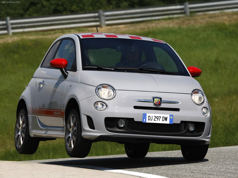 Silver Fiat 500 Abarth on track