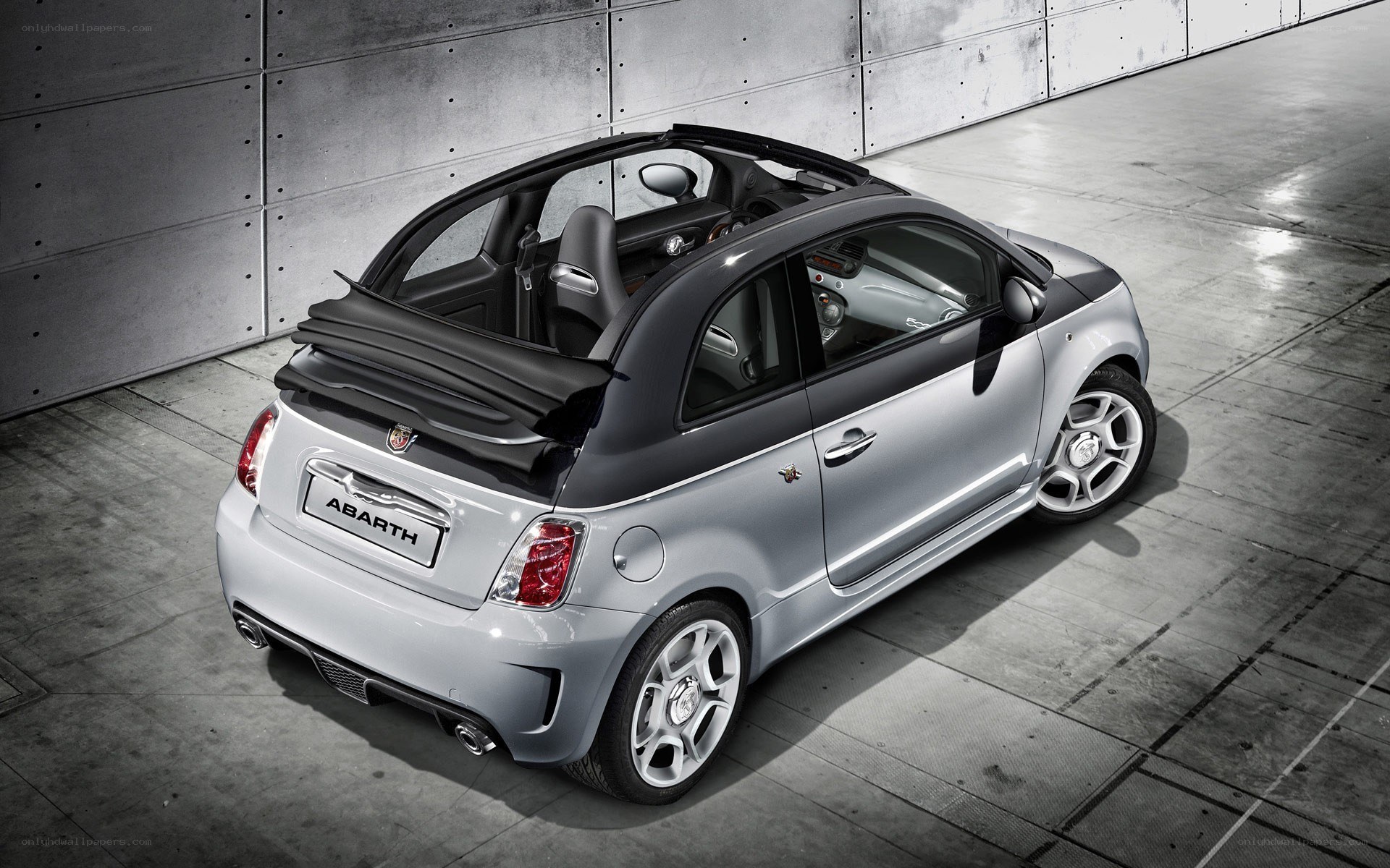 Silver Fiat Abarth convertible