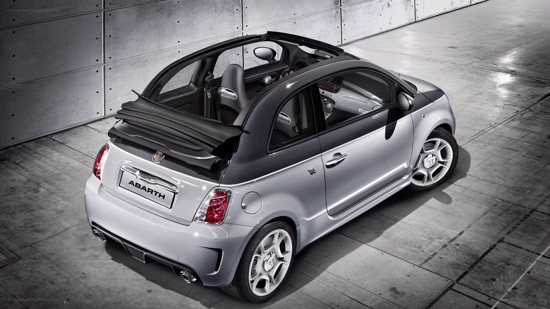 Silver Fiat Abarth convertible