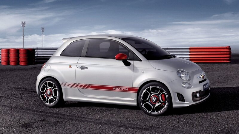 Silver Fiat Abarth on racetrack
