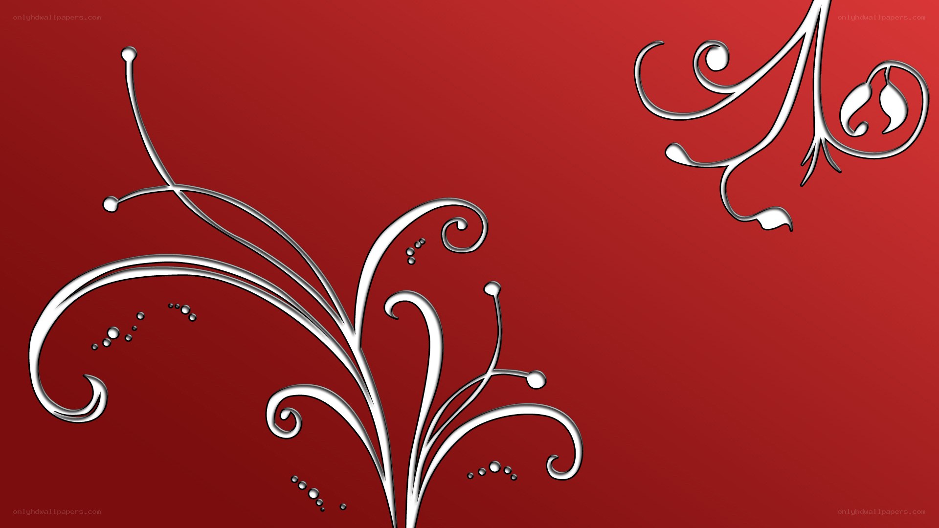silver floral design on red
