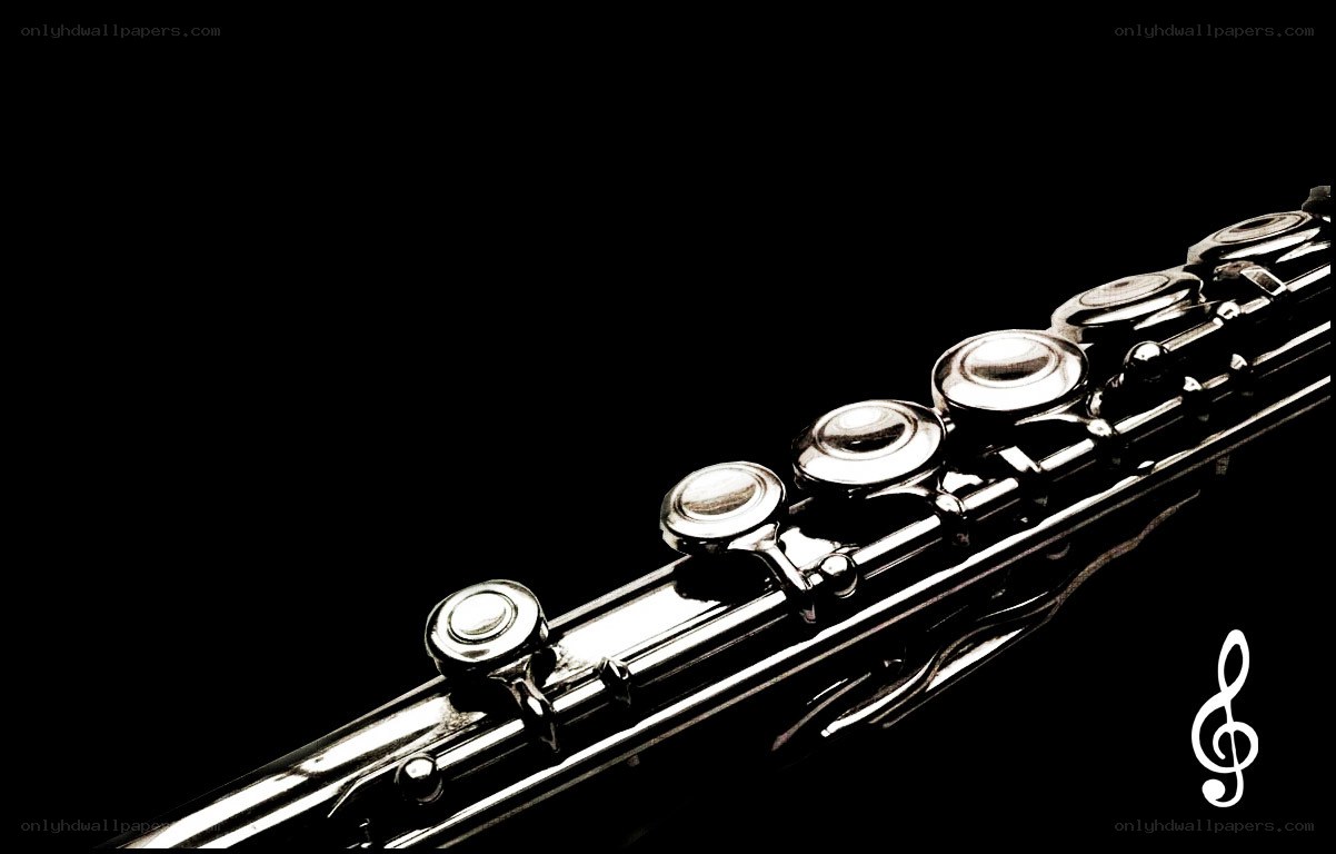 silver flute on black background