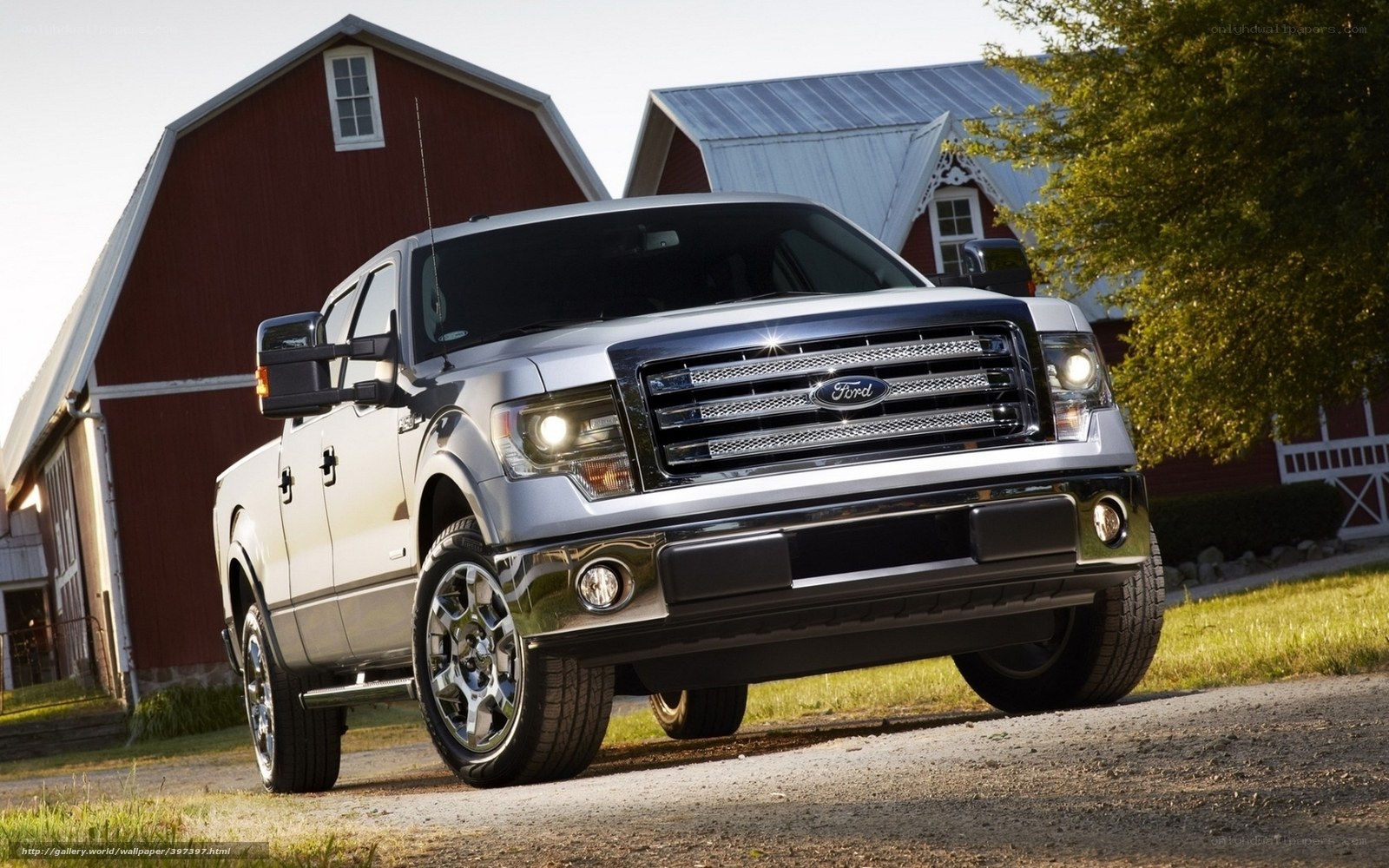Silver Ford F-150 truck on farm