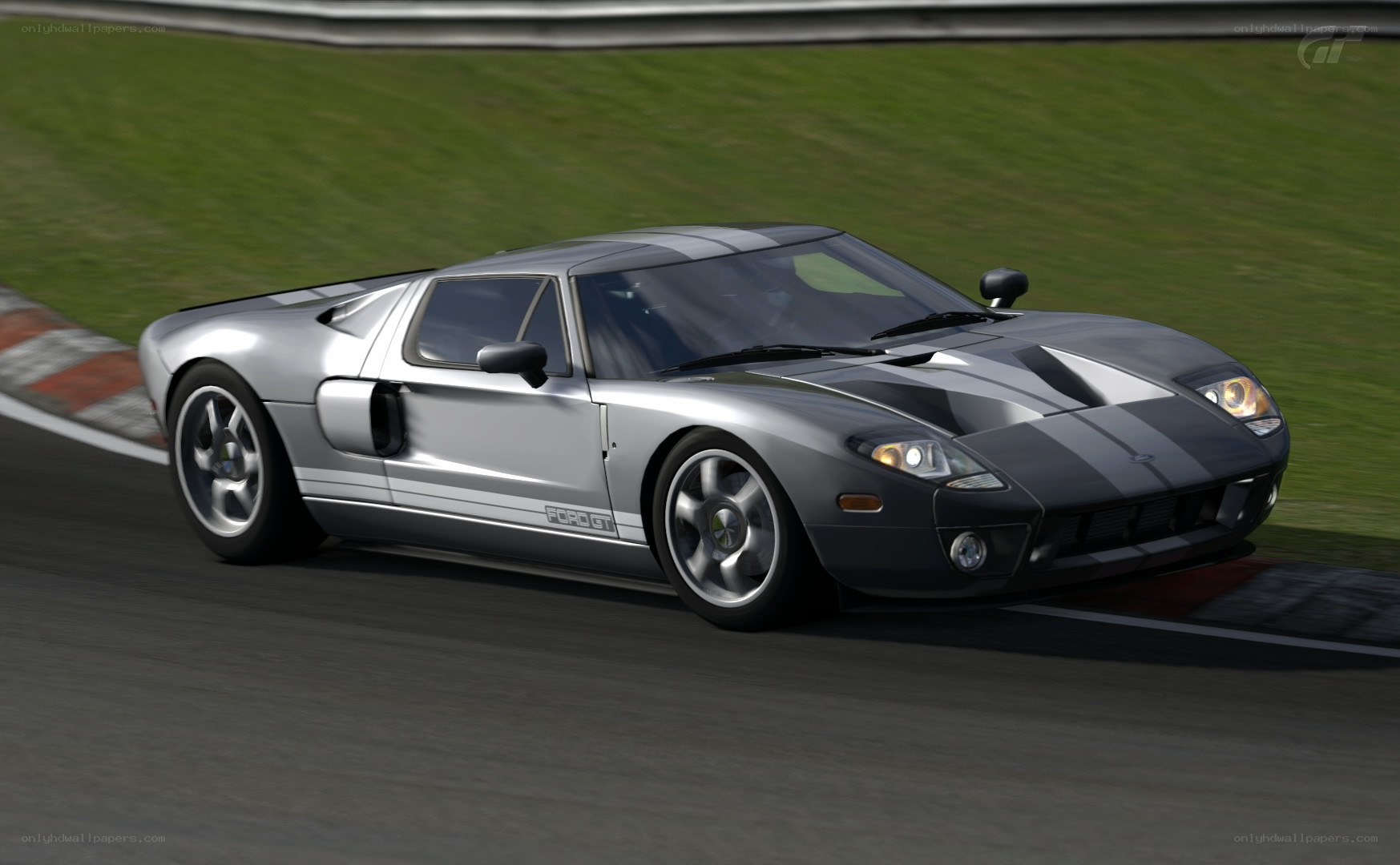 silver ford gt on racetrack
