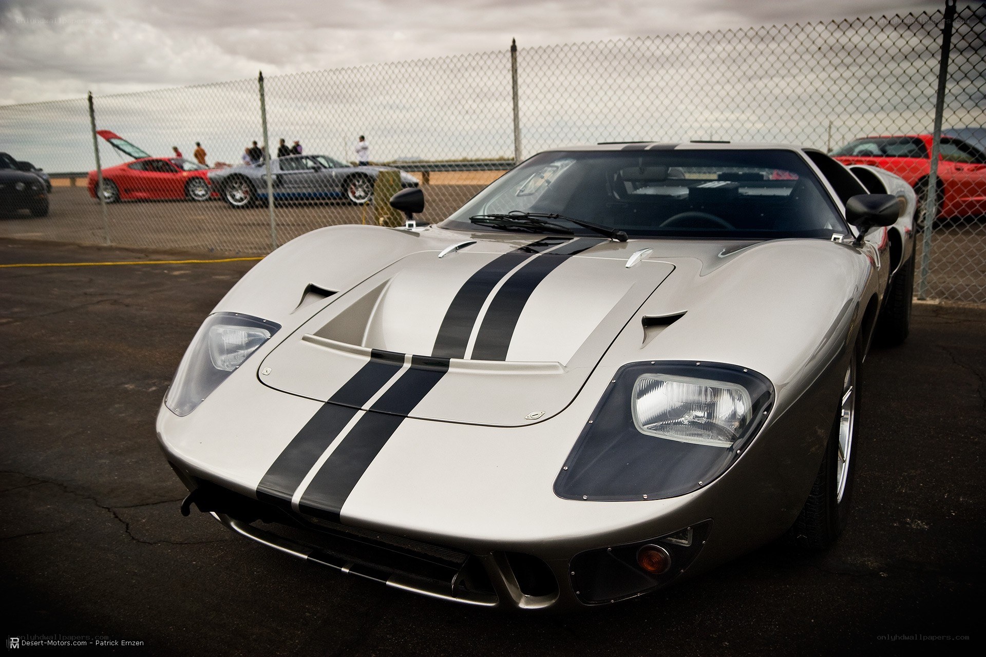 Silver Ford GT40 with black stripes
