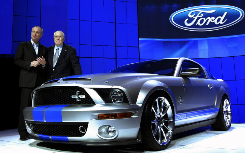 Silver Ford Mustang — Blue