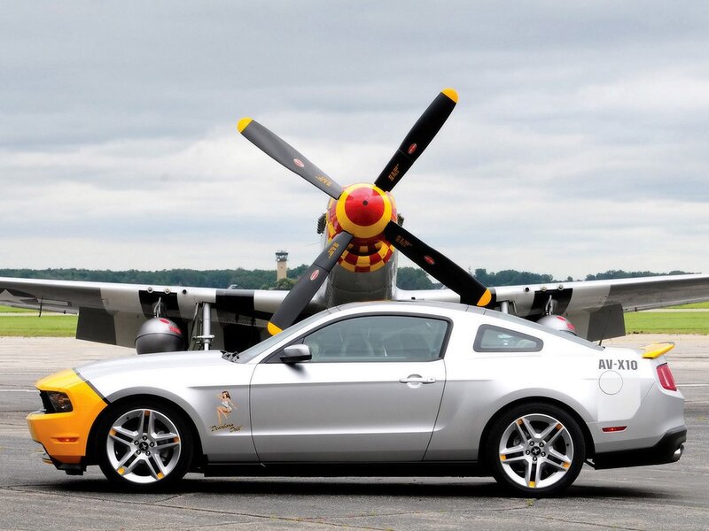 Silver Ford Mustang — Dramatic, Afternoon, Photograph, Airplane, Propeller