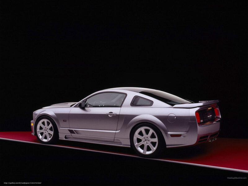 Silver Ford Mustang — Dramatic, Photograph, Car, Red Platform, Black Background
