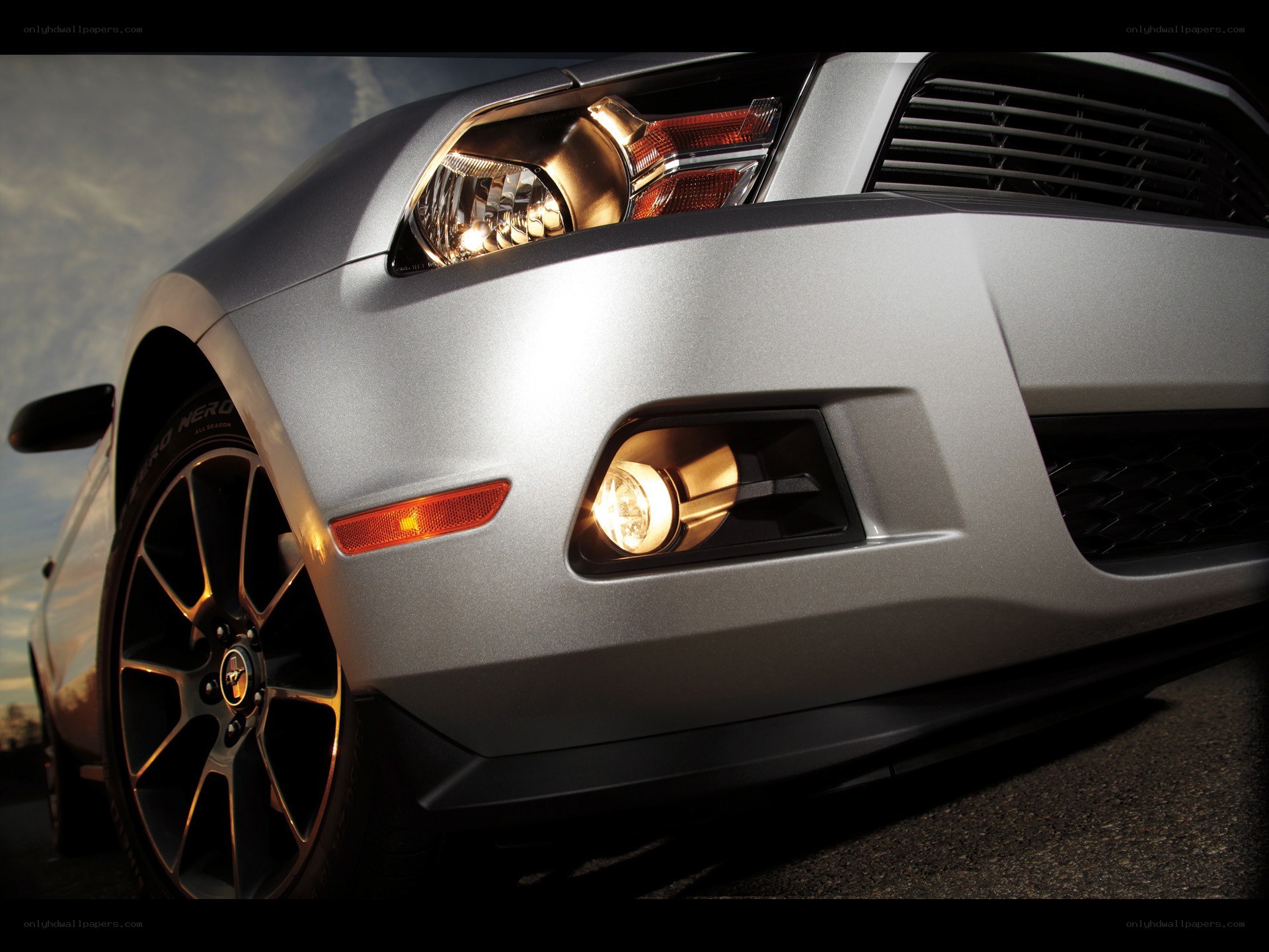 silver ford mustang front view
