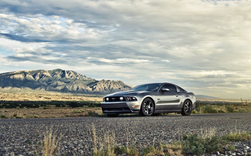 Silver Ford Mustang — Gray, Dramatic, Afternoon, Photograph, Car, Mountains