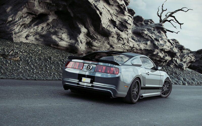 Silver Ford Mustang — Gray, Dramatic, Photograph, Rocky Cliff