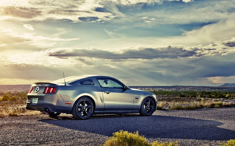 Silver Ford Mustang — Gray, Dramatic, Sunset, Photograph, Car, Desert