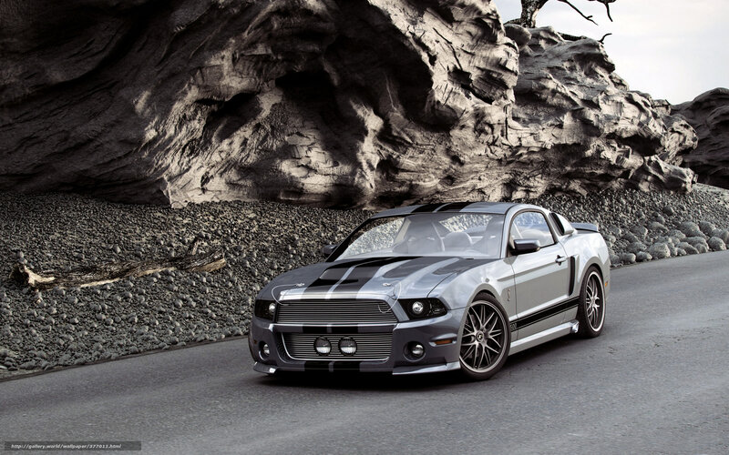 Silver Ford Mustang on a rocky road
